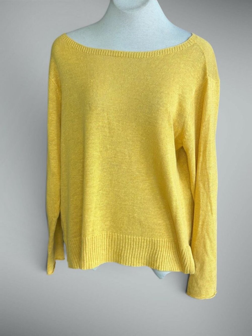 Eileen Fisher Goldenrod Yellow 100% Linen Sweater Long Sleeve Classic Size L